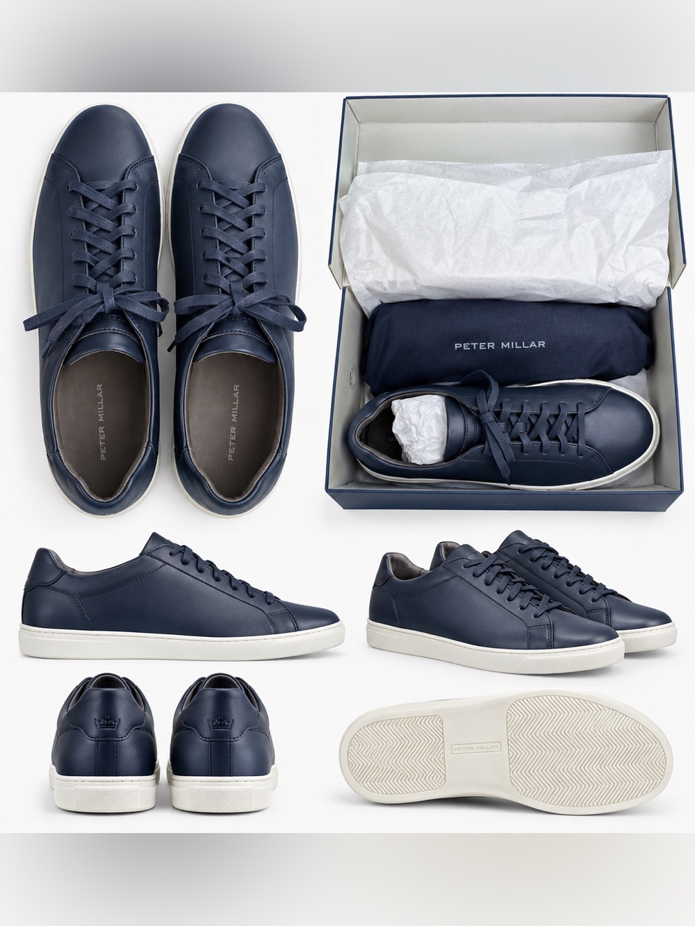 Peter Millar Dark Navy Leather Low-Top Sneakers  Men’s 10.5 and 11 NWT